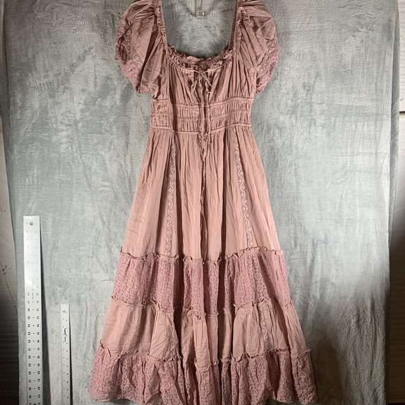 Free People Womens Dress L Falling Sun Midi‎ Pale Mauve Boho Festival Lace NWT - Picture 2 of 14